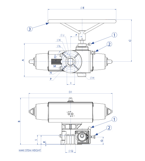 Cast iron manual handwheel gear box with declutchable - data accessoriattuatori - Handwheel gearbox on Spring Return actuator