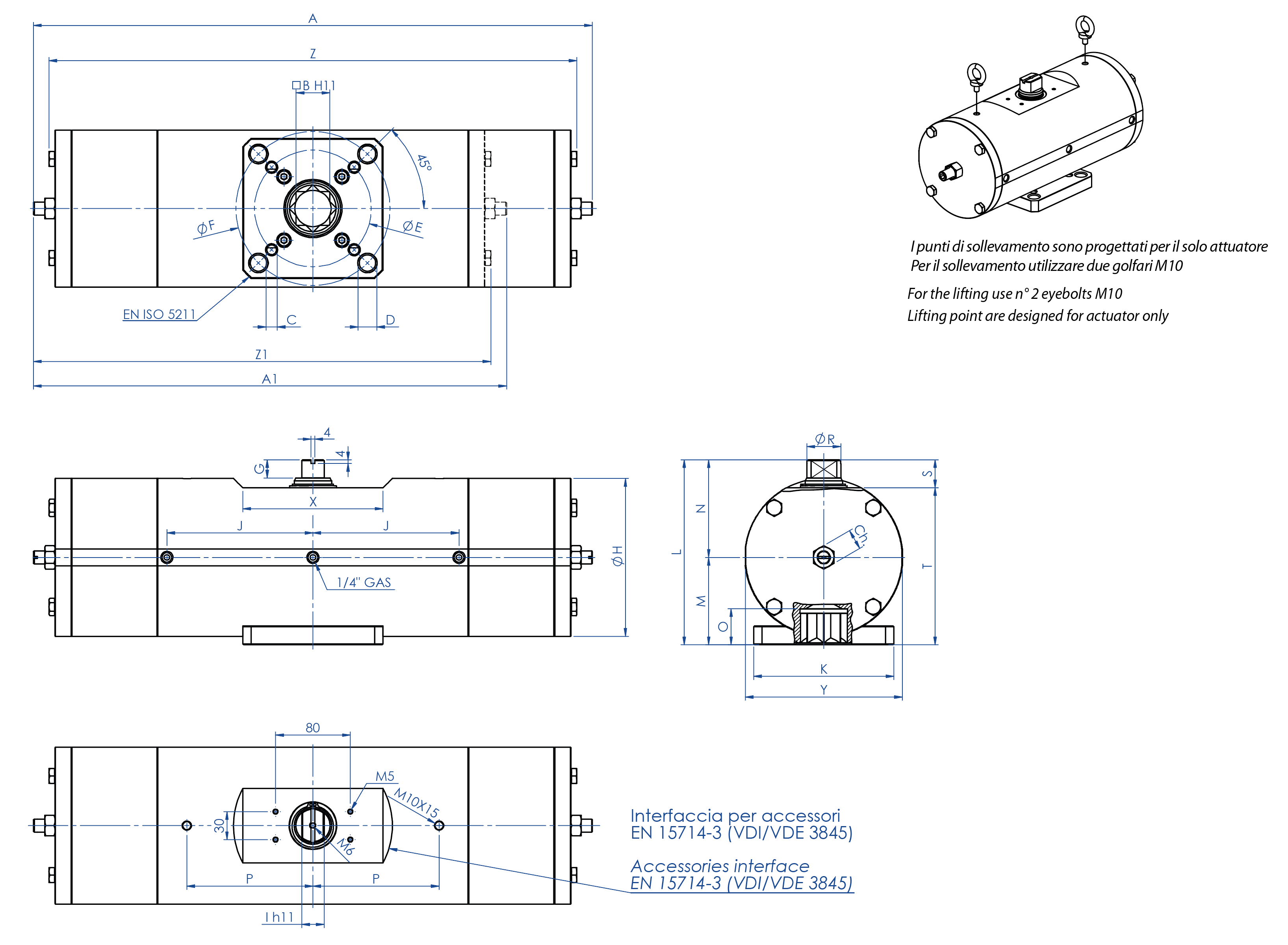 GS (spring return) pneumatic actuator A105 carbon steel - dimensions - 